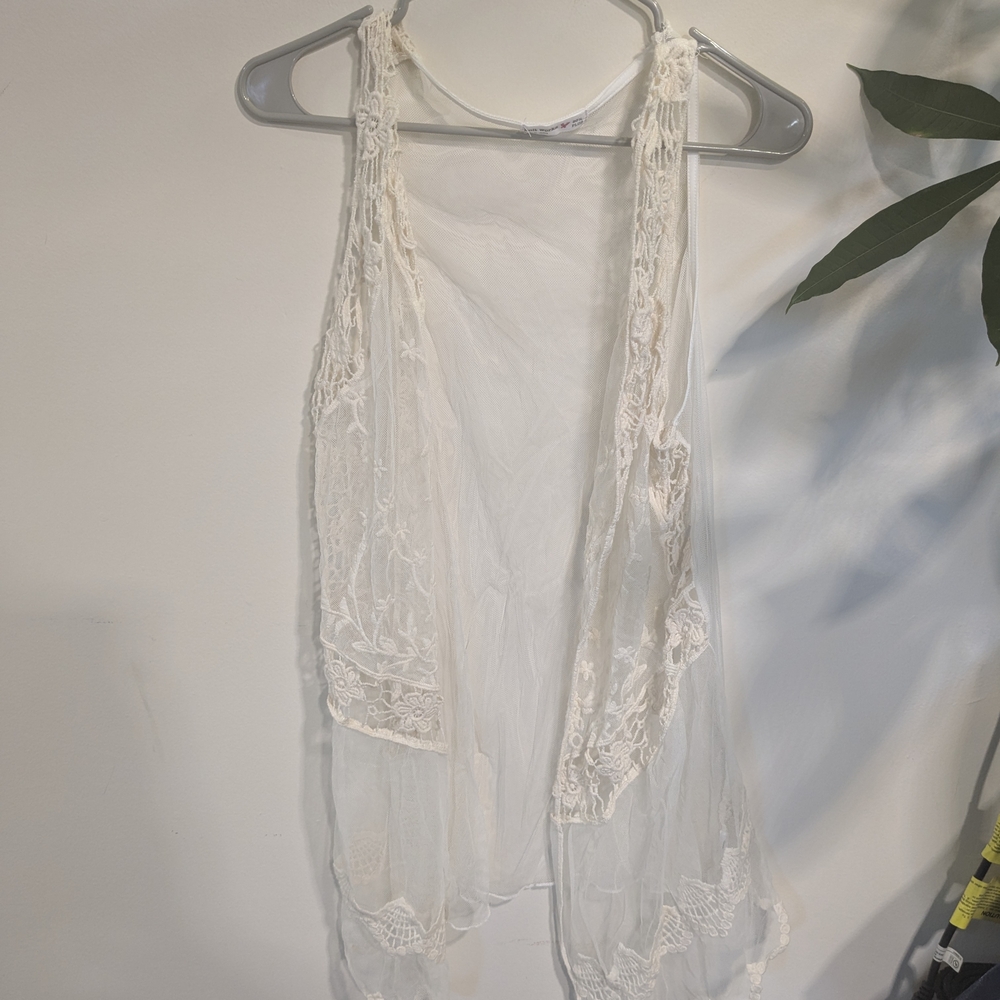 Lace Trim Sheer White Vest